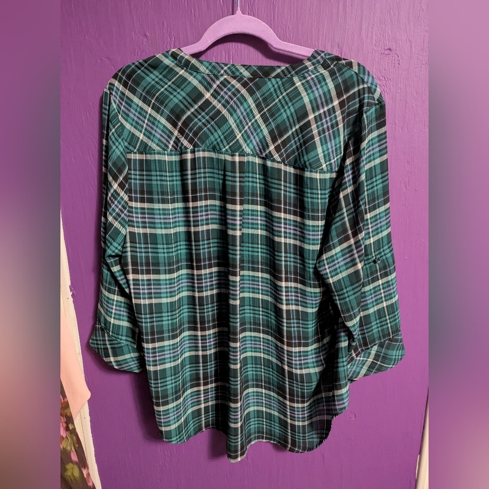 Torrid Harper Blue Plaid 3/4 Sleeve Pullover Blouse 1X 14 16 - Picture 5 of 5